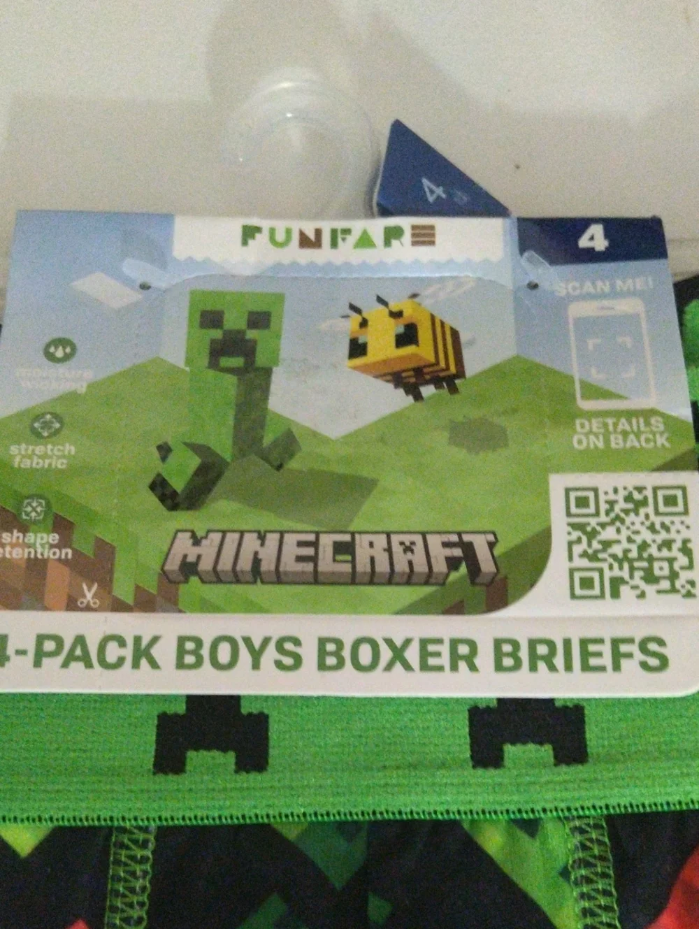 Minecraft Boys 4 Pack Boxer Briefs - Green & Black TNT  Print Size 4 New